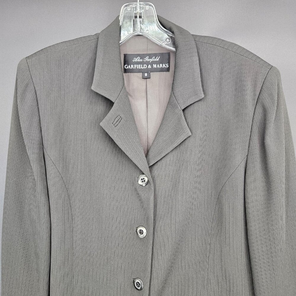 Garfield Marks Blazer Suit Jacket Women 8 Black Longline 4 Button Lined Business - Picture 3 of 12